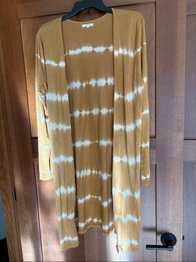 Mustard and White Tie-Dye Open Cardigan